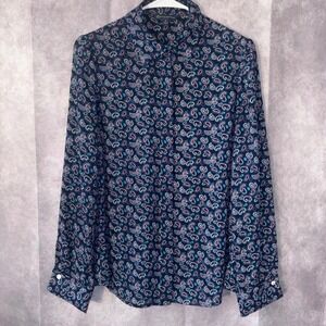 Brooks Brothers Womens 8 Button Up Classic Blouse Navy Paisley  Lightweight